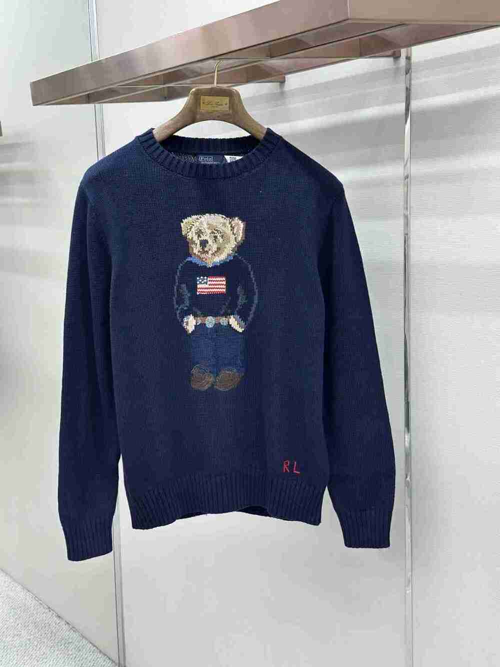 Polo Ralph Lauren Flag Polo Bear Knit Sweater Navy Blue Preppy Pullover